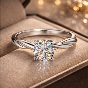 0.3CT Lab Grown Diamond Solitaire Ring S925 Silver Twisted Vine Promise Ring